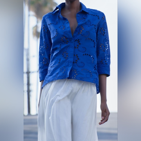 ZARA ZW COLLECTION EMBROIDERED POPLIN SHIRT - Picture 4 of 11